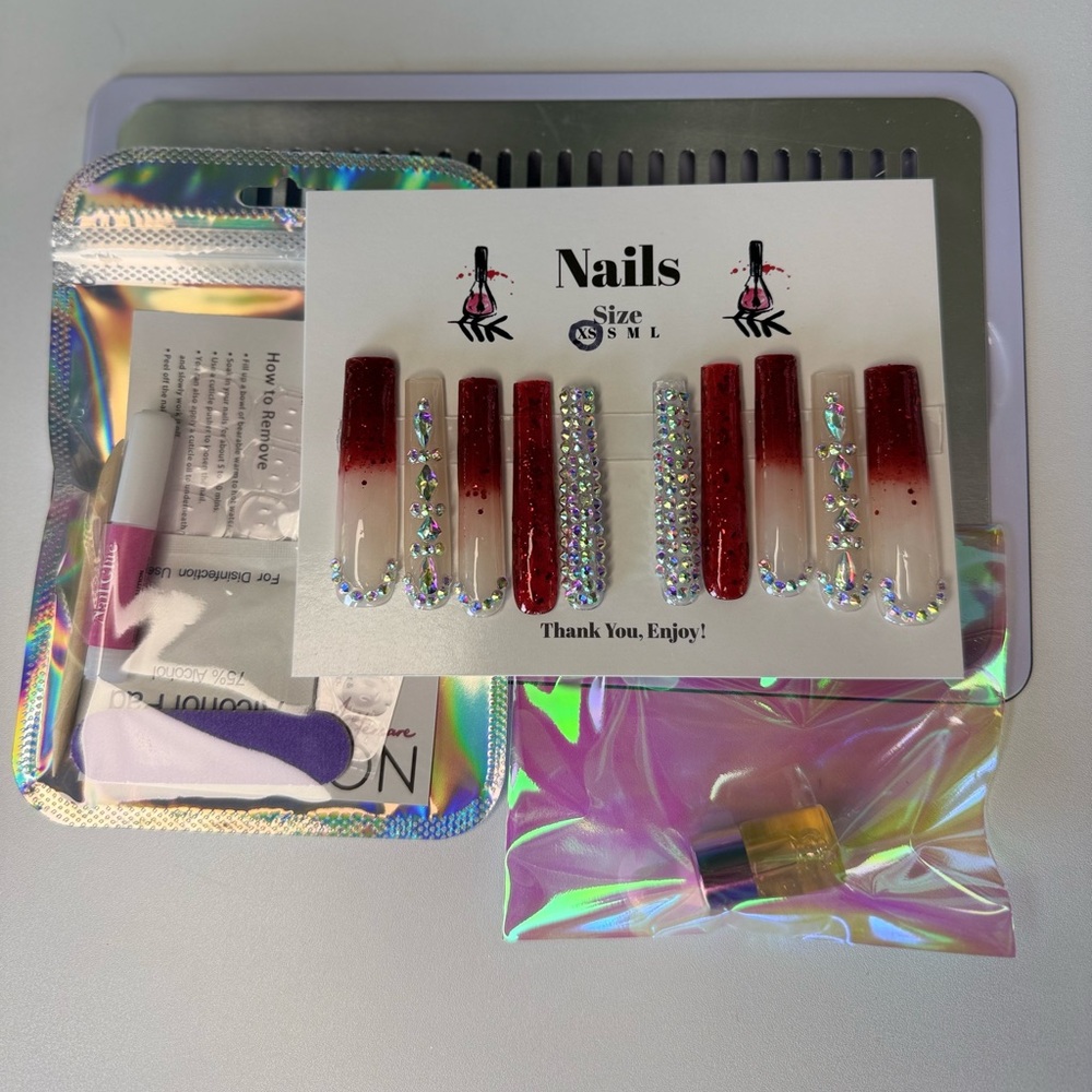 Red Bling Nails | Custom Press On Nails | High Quality Nails | Handmade
